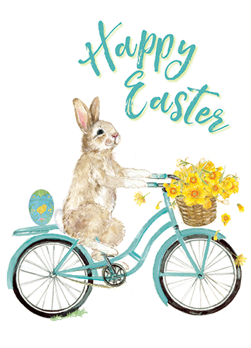 Bunny On Bike Happy Easter Card