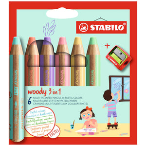 Stabilo Woody 3 In 1 Pastel Pencils, 6 pack