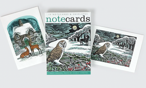 Angela Harding Notecards: Owl Flight & Christmas Cottage