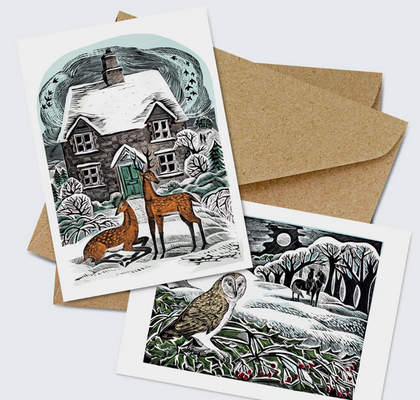 Angela Harding Notecards: Owl Flight & Christmas Cottage