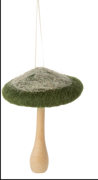 Felted Green Glitter Mushroom Ornament