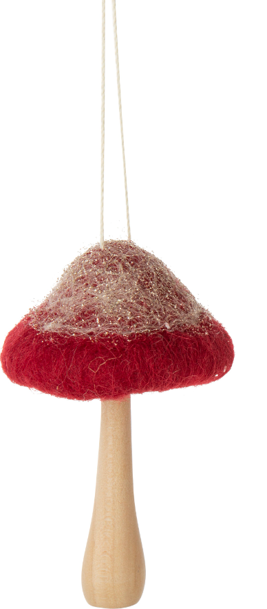 Felted Red Glitter Mushroom Ornament