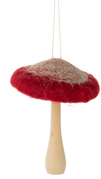 Felted Red Glitter Mushroom Ornament