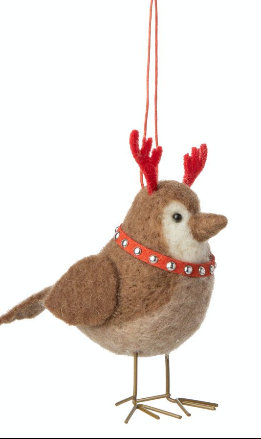 Felt Bird With Wire Feet Ornament
