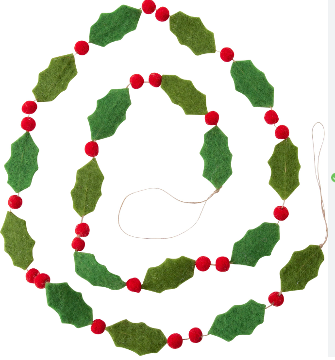 Felted Holly Leaves & Berries Garland