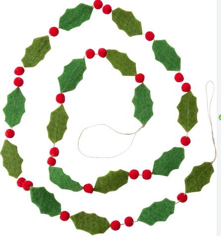 Felted Holly Leaves & Berries Garland