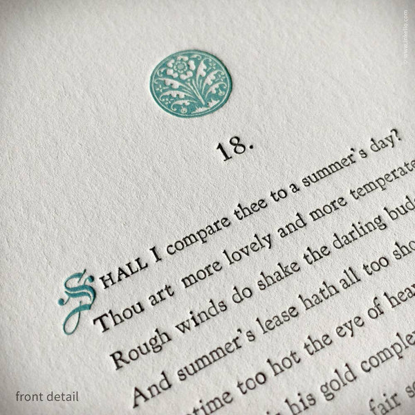 Inkello Letterpress Shakespeare Shall I Compare Thee To A Summer's Day Card
