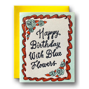 Happy Birthday With Blue Flowers Card
