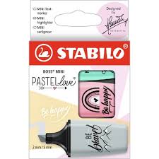 Stabilo Boss Mini Pastel Love Highlighters, 3 pack (grey, pink, blue)