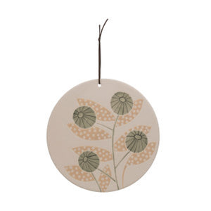 Round Hand-Painted Stoneware Flower Cutting Board or Hanging