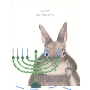 Dear Hancock Happy Hanukkah Rabbit Menorah Card